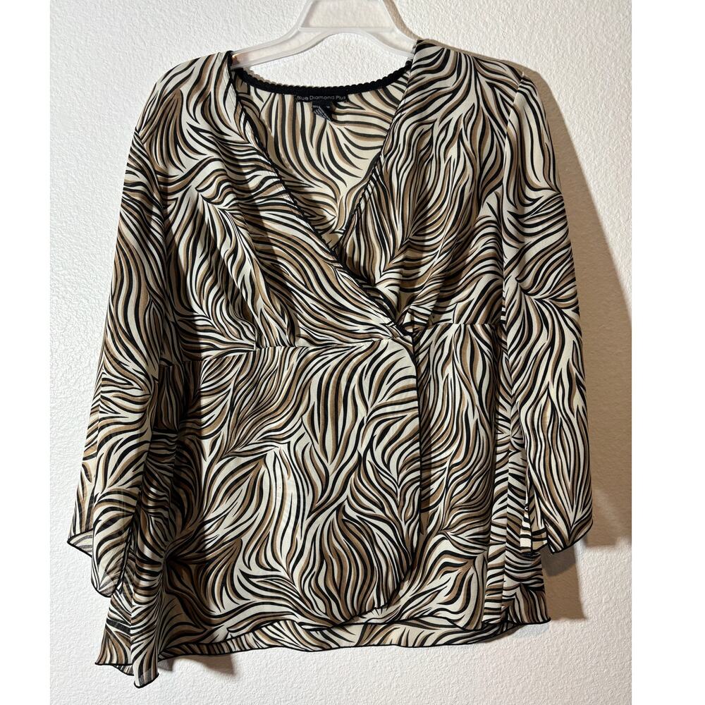 Blue Diamond Plus Size 20 Brown Black Zebra Faux Wrap Surplice Vintage Y2K Top